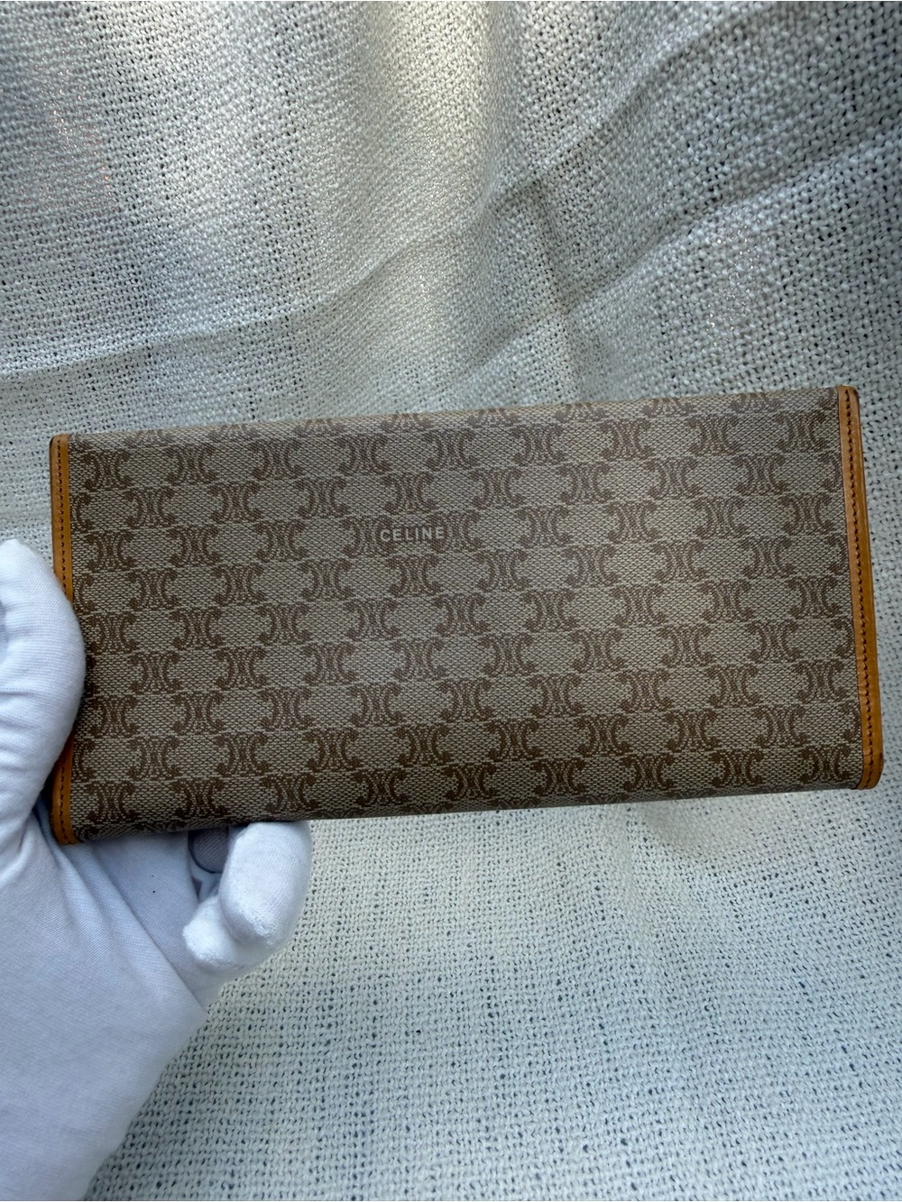 Vintage Celine Brown Monogram Triomphe Continental Wallet with Tan Trim